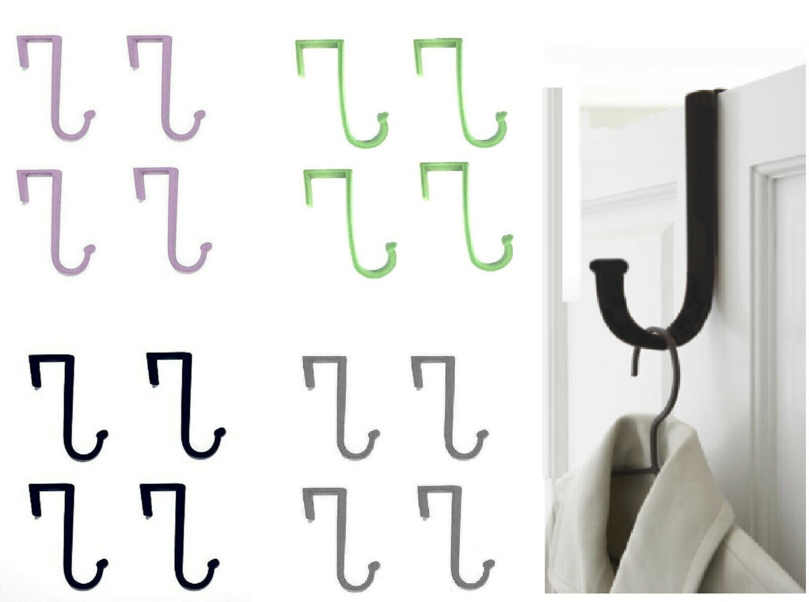 JOY Mangano Huggable Hooks 4 pack Over-the-Door Hooks Grey