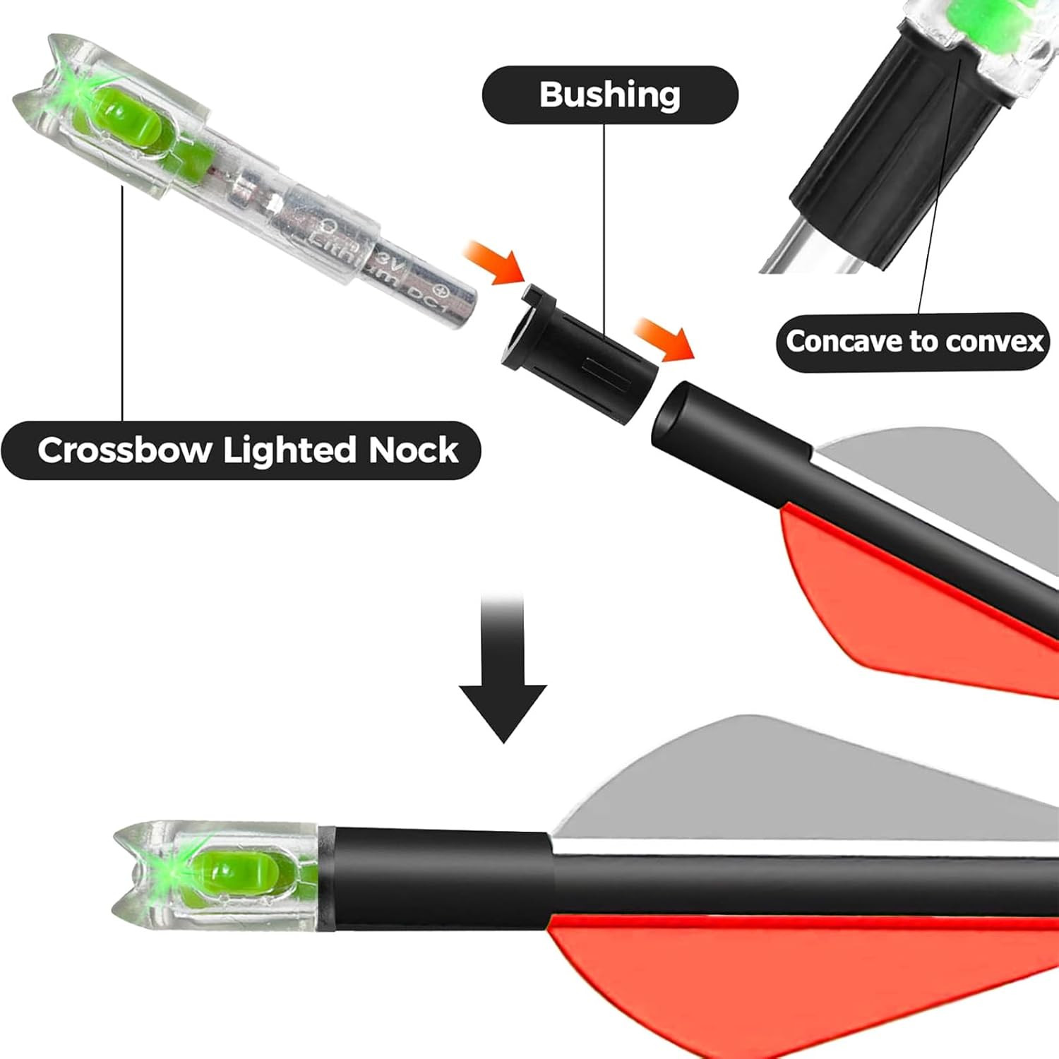 6-Pcs Crossbow Bolts Lighted Nocks Lights Up Automatically with Bushings for (.2