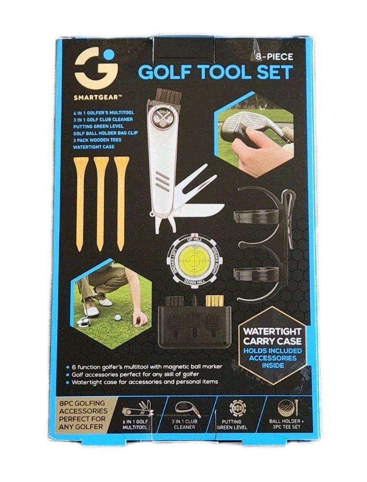 NIB! Smartgear 8 Piece Golf Tool Set, Multitool, Green Level, Club Cleaning