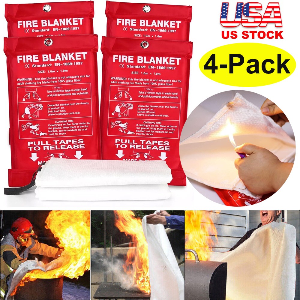 4 Pack Emergency Fire Blanket for Home and Kitchen Flame Suppression Fiberglass