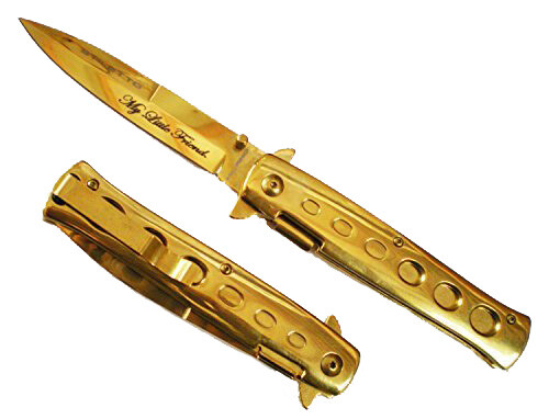 Scarface Tony Montana My Little Friend GOLD Handle  Blade Godfather POCKET KNIFE