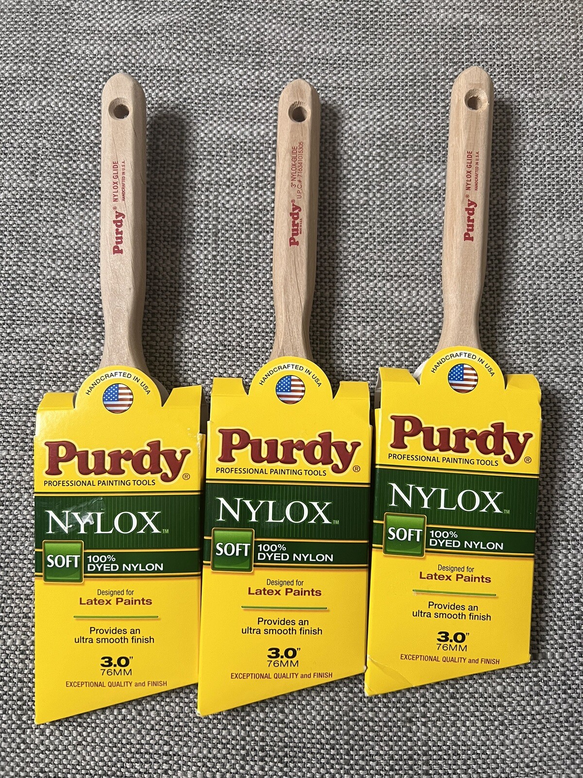 PURDY 3" ANGLED PAINT BRUSH 100% DYED NYLOX SOFT - SET OF 3PCS