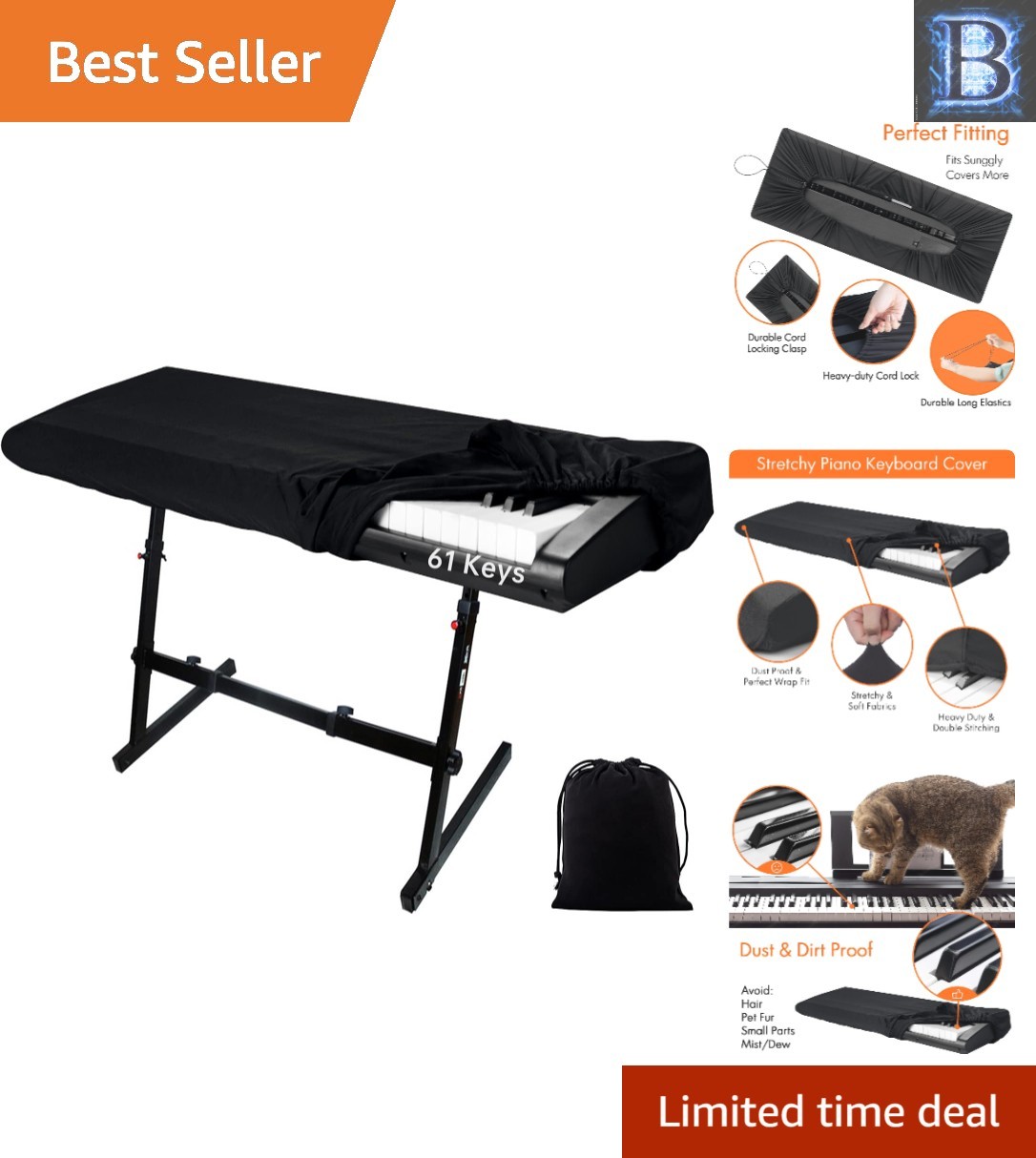 Durable 61 Keys Piano Cover: Elastic Dustproof Protection with Locking Mechanism