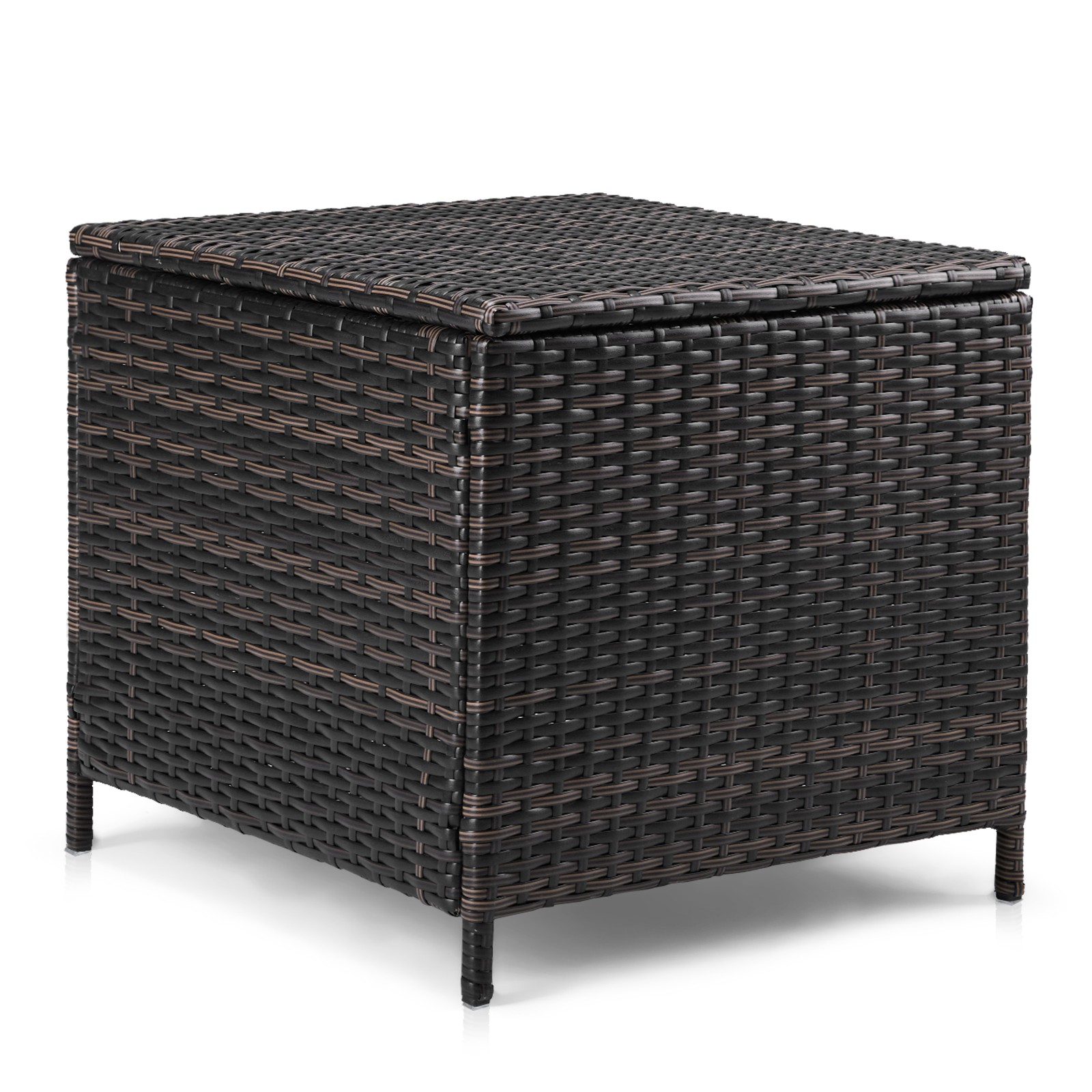 PE Wicker Side Table with Storage,Patio Rattan End Table Square Container