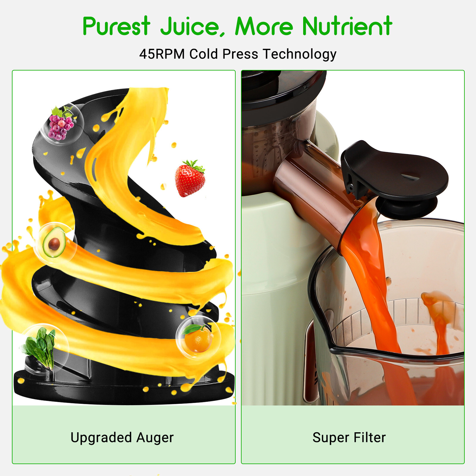 Compact Slow Juicer Machine Electric Juicer Cold Press Squeezer Vegetable 800ML