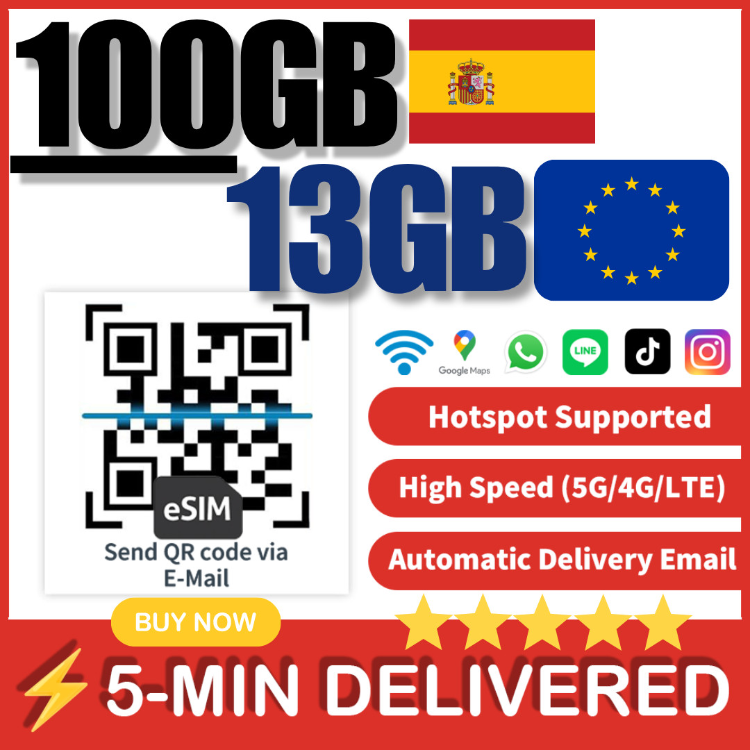 [eSIM] Spain eSIM 100GB -- European Union eSIM 15GB Calls SPAIN Local eSIM