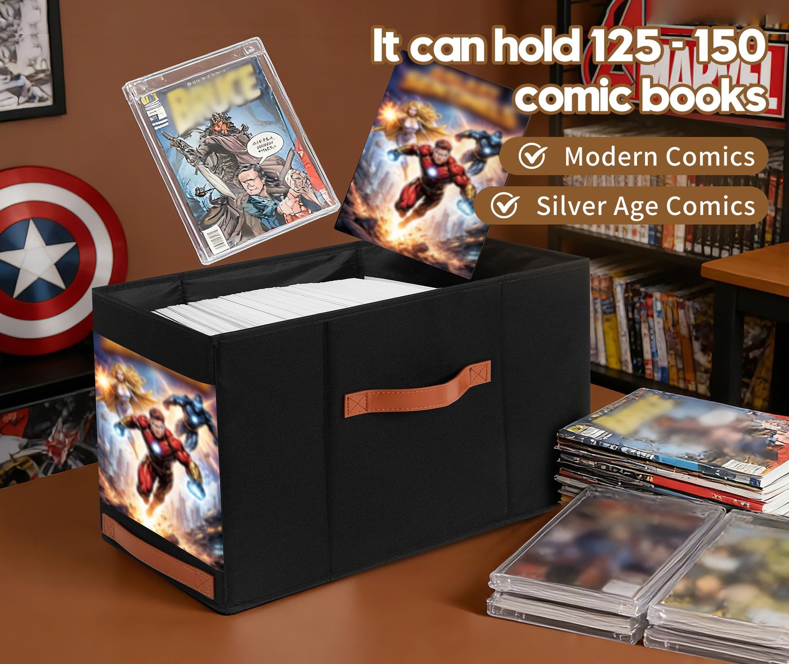 Comic Book Storage Box with Display Window, 3-Pack Collapsible Storage Case, ...