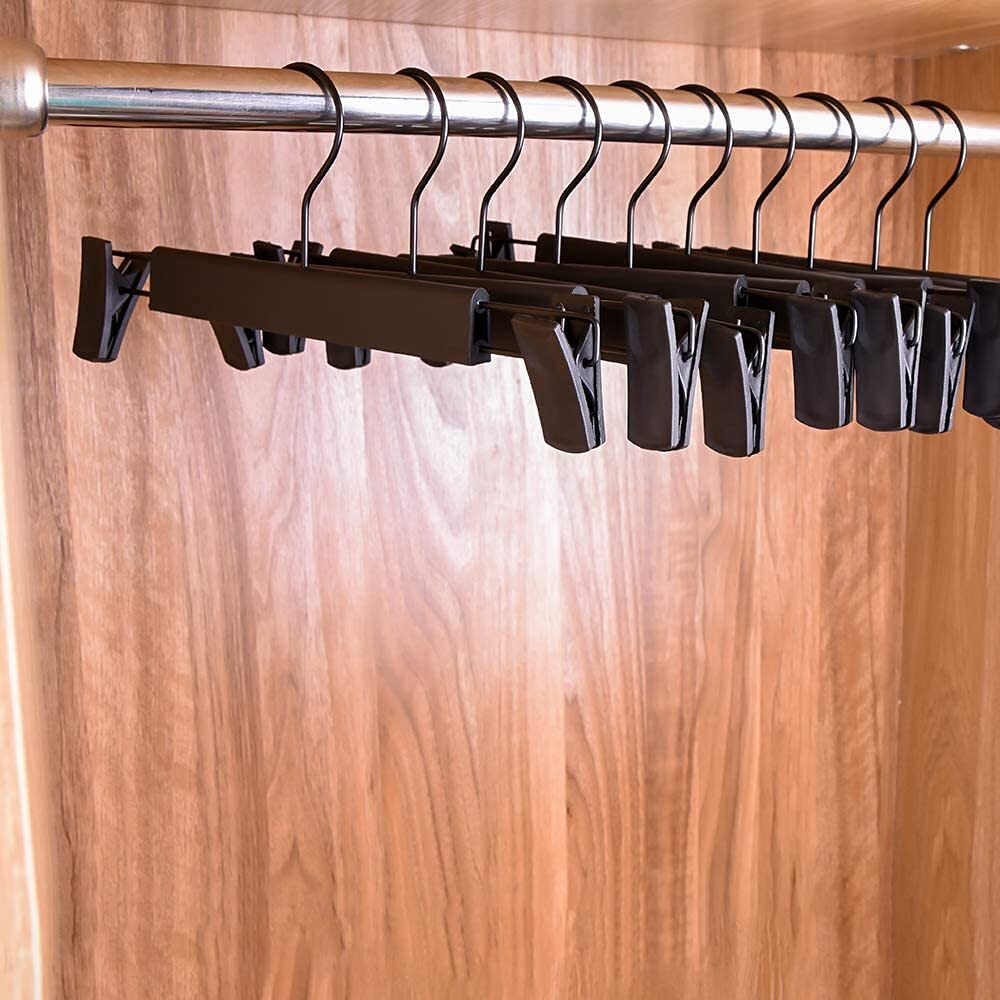 10 Pack Black Pants Hangers with Clips 360 Swivel Hooks Space Saving