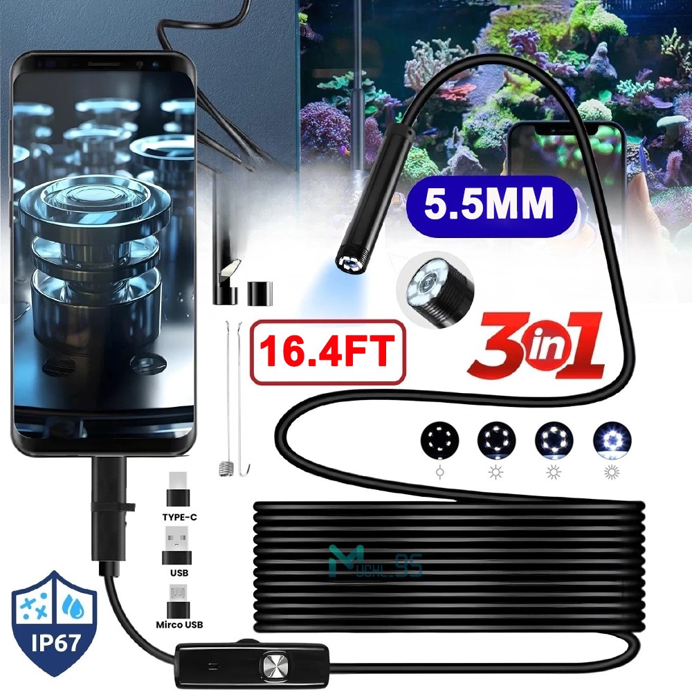 3in1 Borescope Endoscope 6 LED Inspection Scope Camera For Android Cell Phone HD