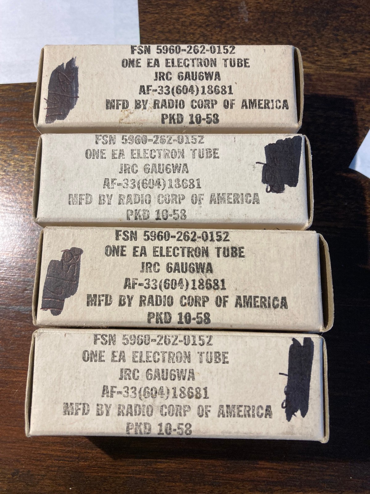 4 RCA JRC 6AU6WA NOS boxed radio audio hifi vacuum tubes packed 1958 TV7=NOS