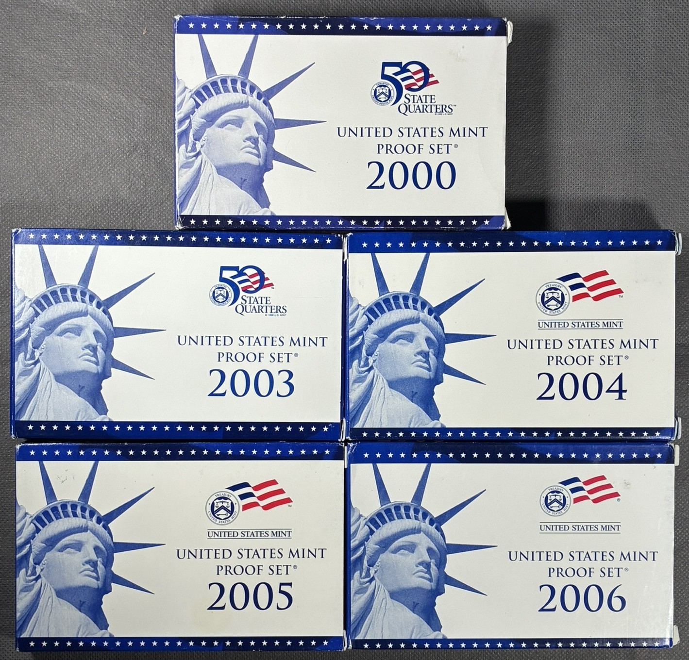 Lot of 5 U.S. Mint Proof Sets 2000 & 2003-2006 OGP Boxes COAs