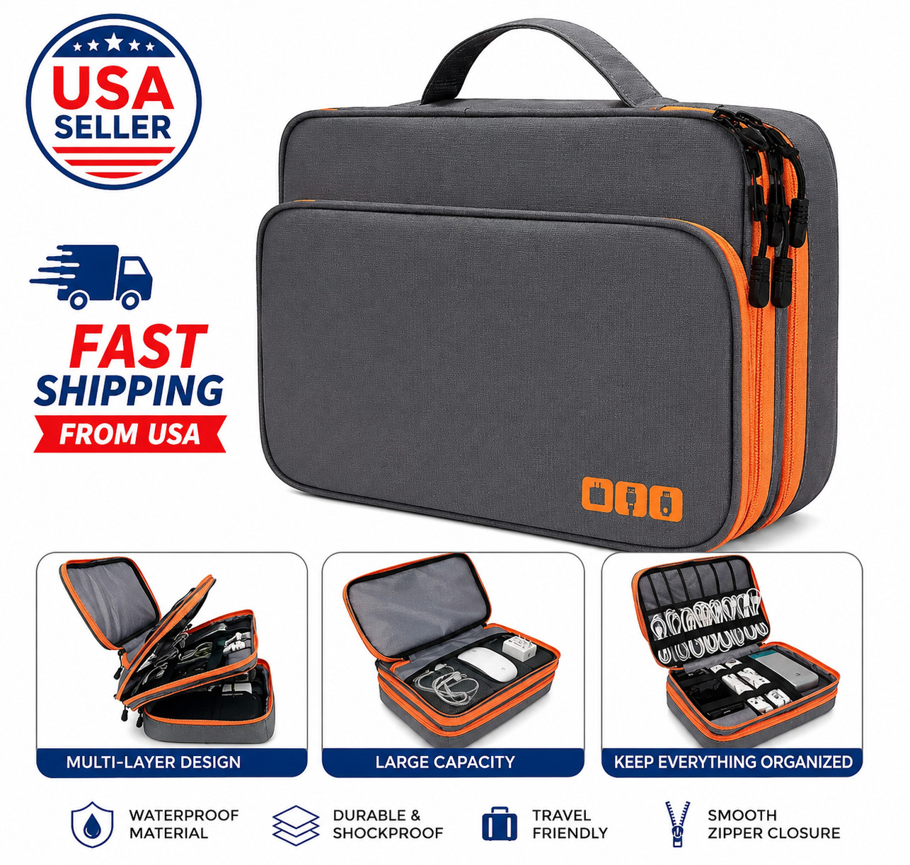 Travel Cable Organizer Bag Waterproof Electronics Accessories Storage-Case Pouch