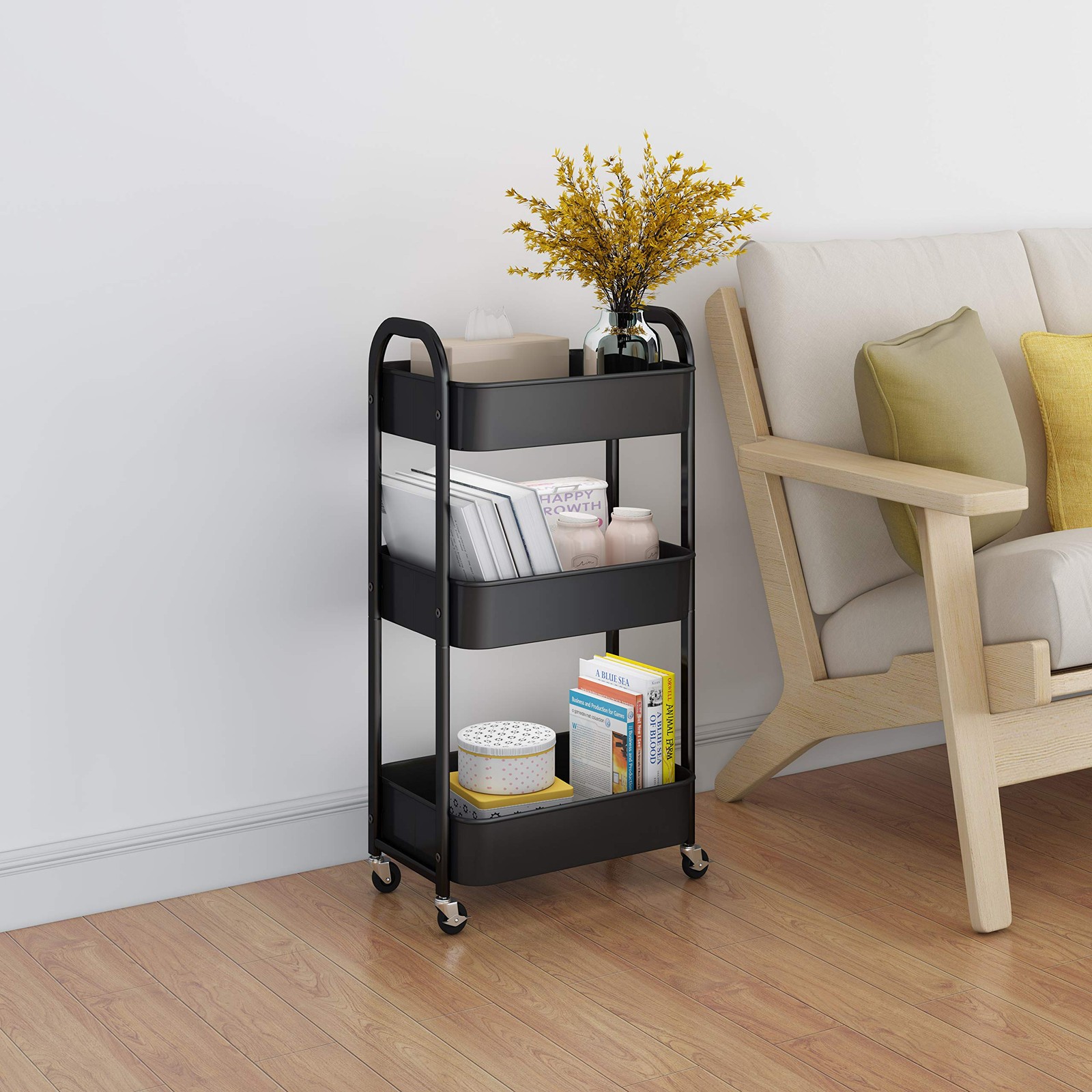 3-Tier Rolling Utility Cart with Caster Wheels,Easy Assembly, for Kitchen, Ba...