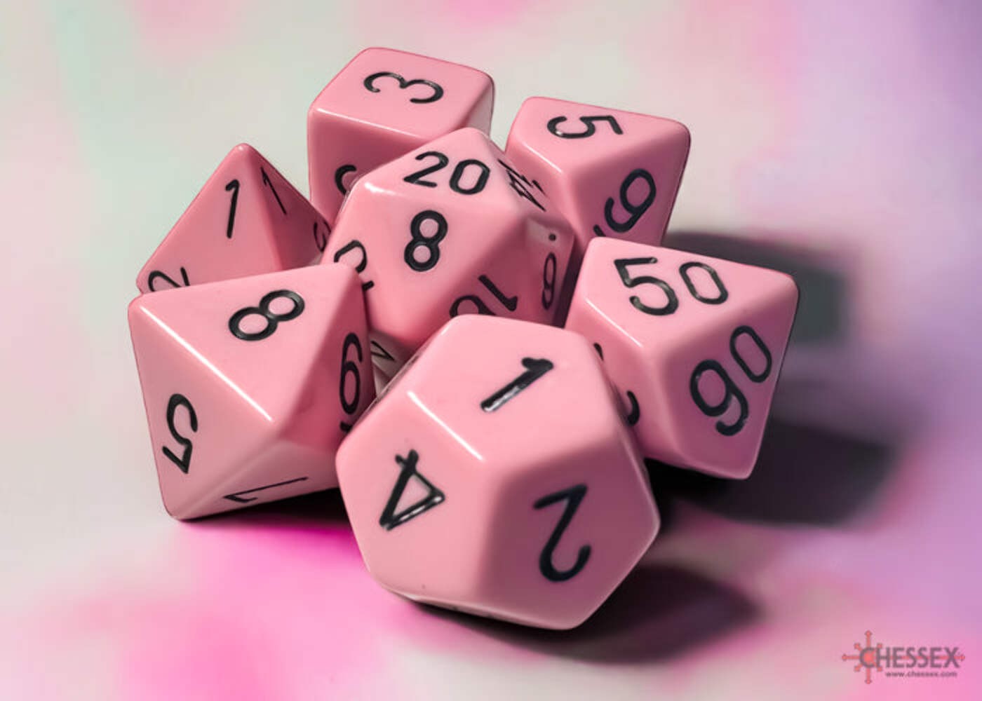 Chessex - Opaque Pastel Pink/black Polyhedral 7-Dice Set
