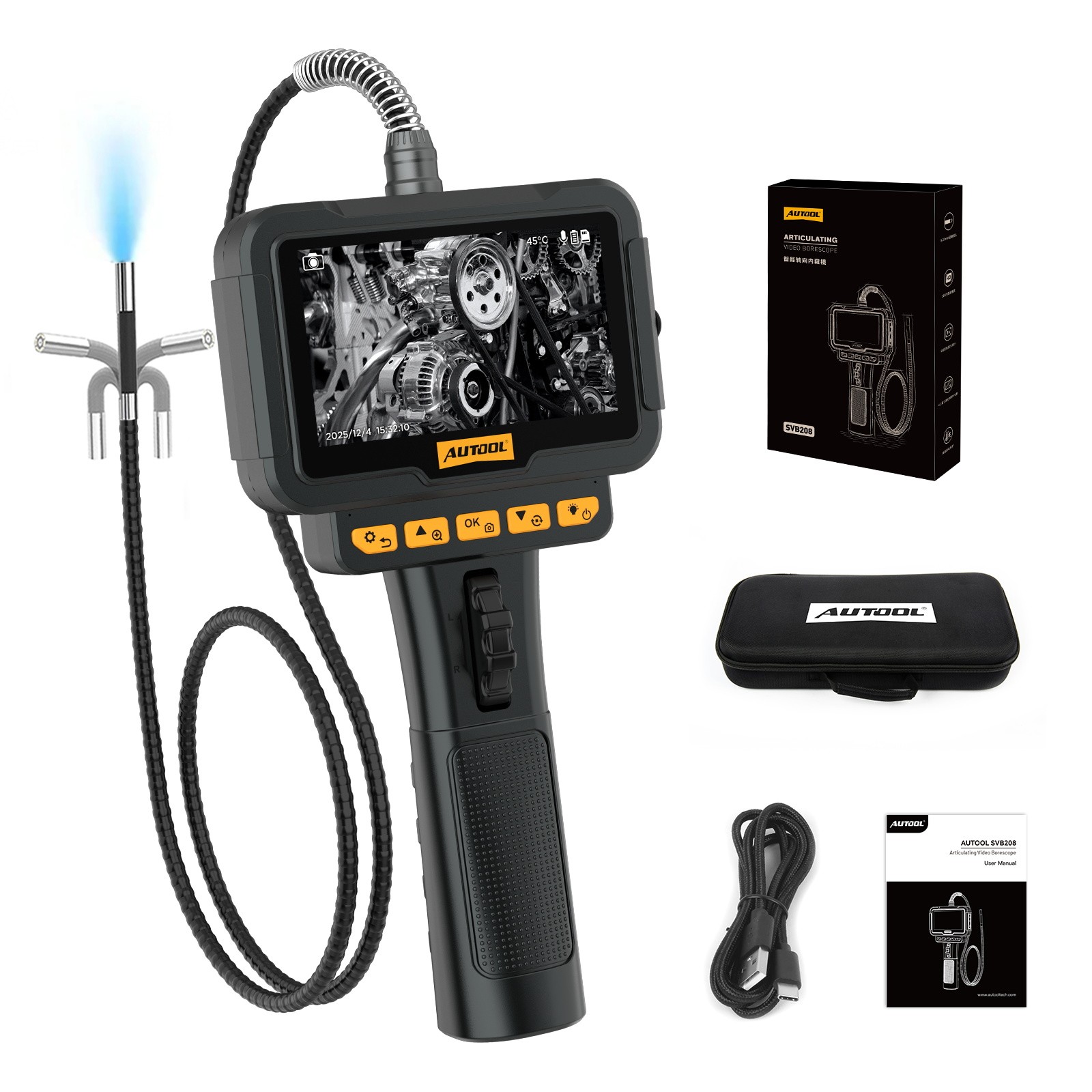 2-Way 210° Endoscope Camera Industrial Articulating Borescope Inspection 6.25mm