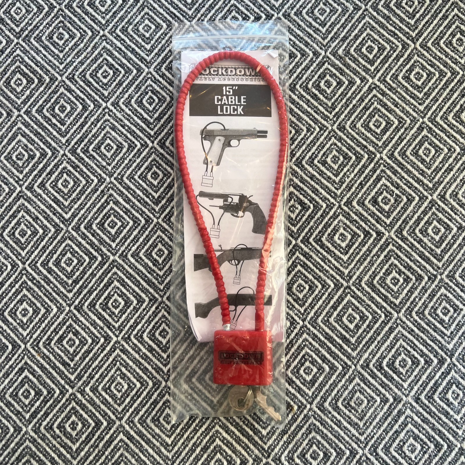 Lockdown 15 Inch Cable Lock Gun Keys Included RED NWT
