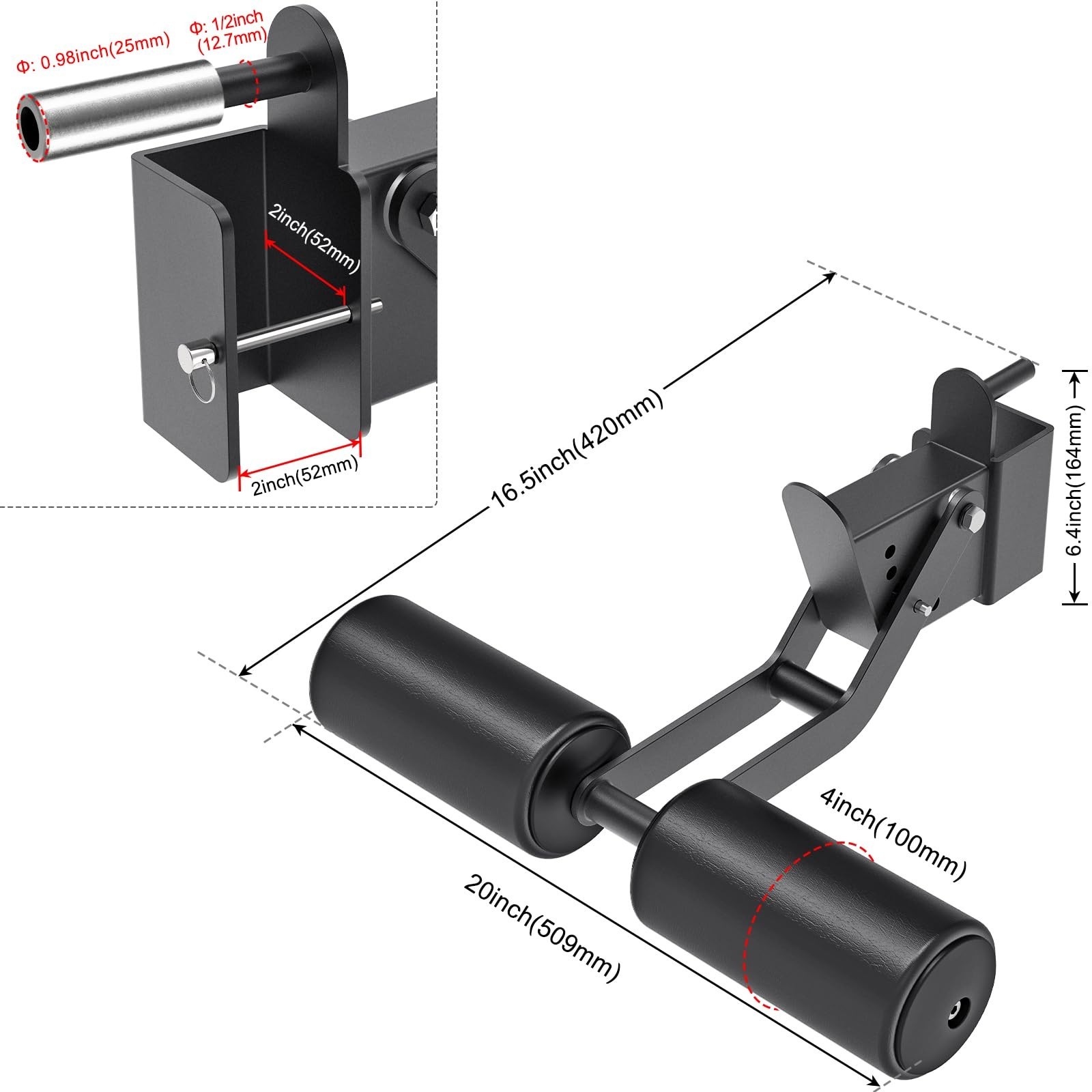 Nordic Hamstring Curl Squat Rack Attachment - Adjustable Leg Hold Down, Leather