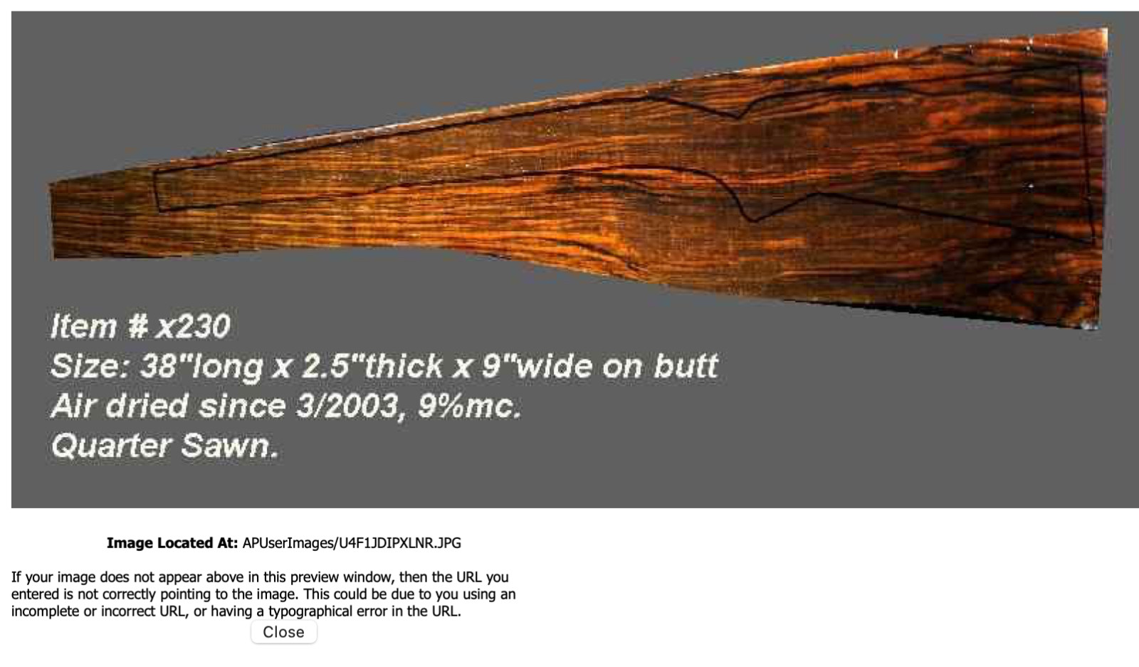 Turkish walnut rifle blank X230
