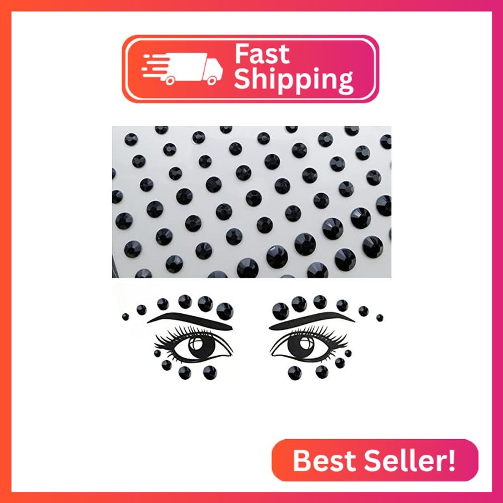 Eye Body Face Black Gems Jewels Rhinestone Stickers Acrylic Self Adhesive Crysta
