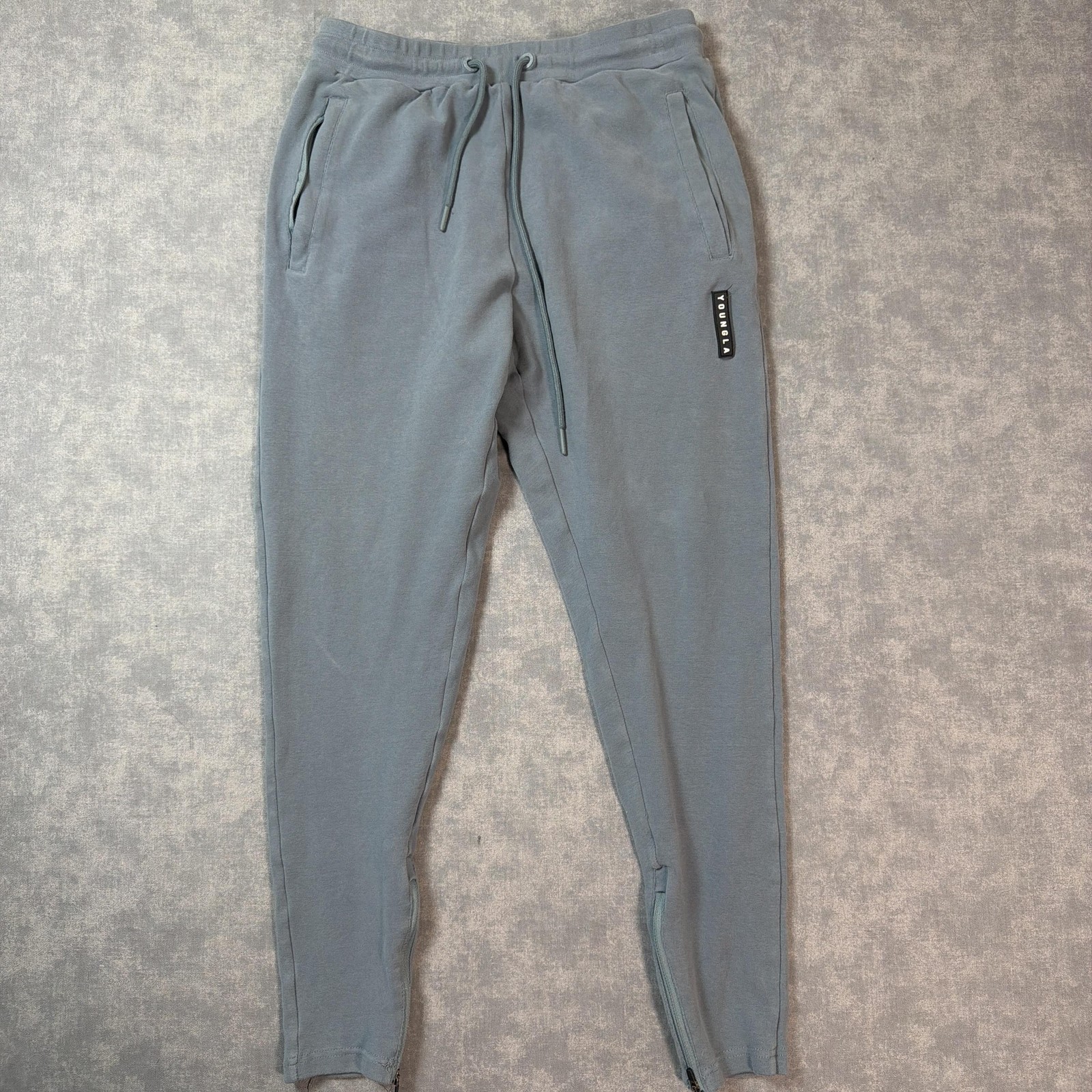 YoungLA Sweatpants Mens Medium Gray Fleece Joggers Zip Hem Drawstring Pockets