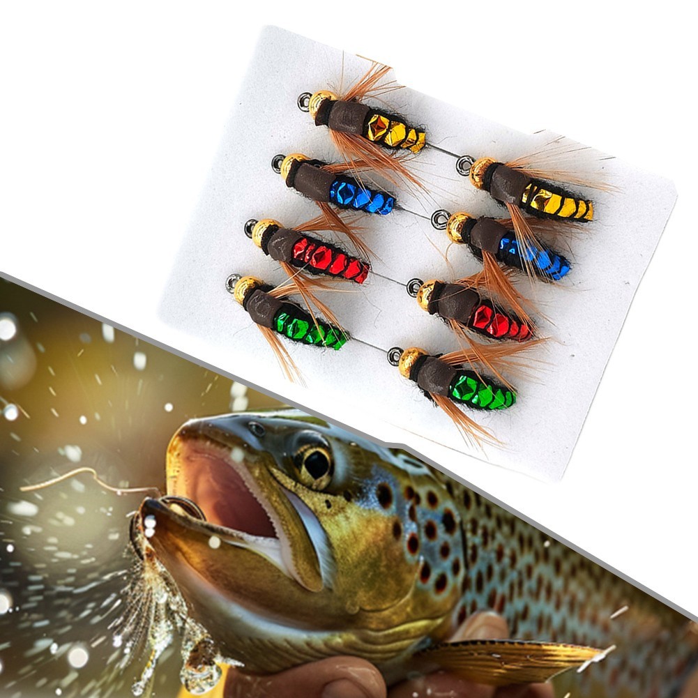 Effective Nymph Lure Fly Fishing Hooks Set of 8 for Trout Bass Grayling Fishing