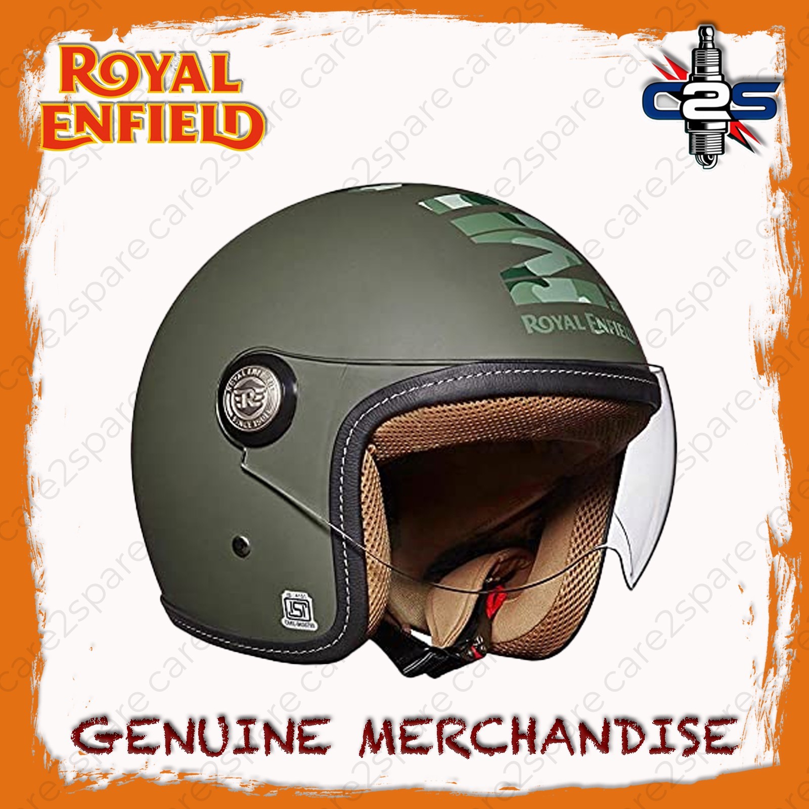 Genuine Royal Enfield Chopper Open Face MLG Battle Green Helmet with Clear Visor