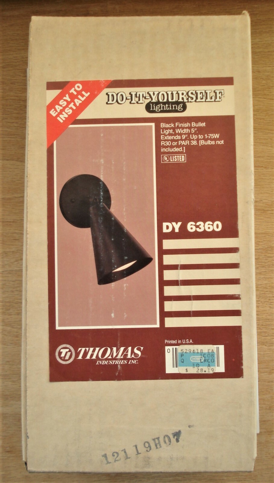 Vintage 9" Black Finish Bullet Light by Thomas... NOS...Still Sealed In Box
