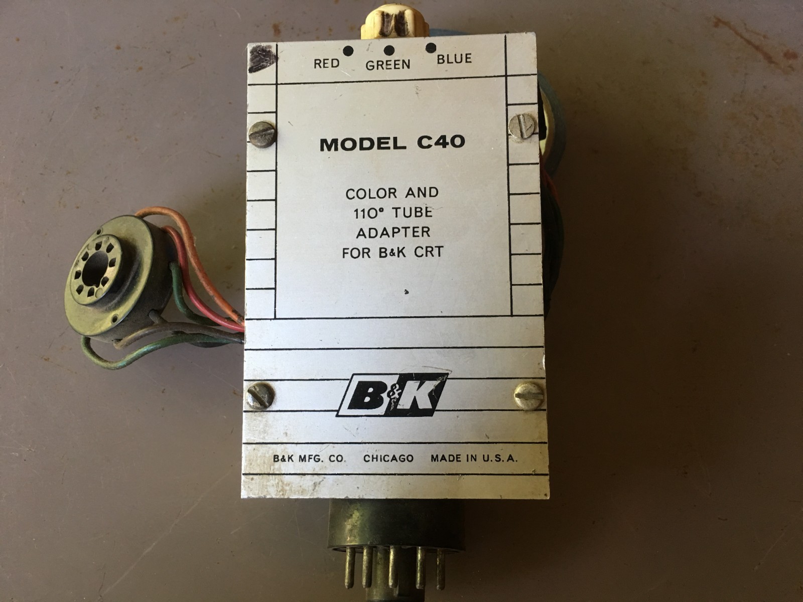 B&K  CRT Model C40 Color & 6.3 Volt 110 Degree Tube Adapter