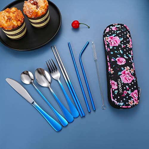 Travel Utensils,Reusable Silverware Set To Go Portable Gradient Blue + TeaSpoon