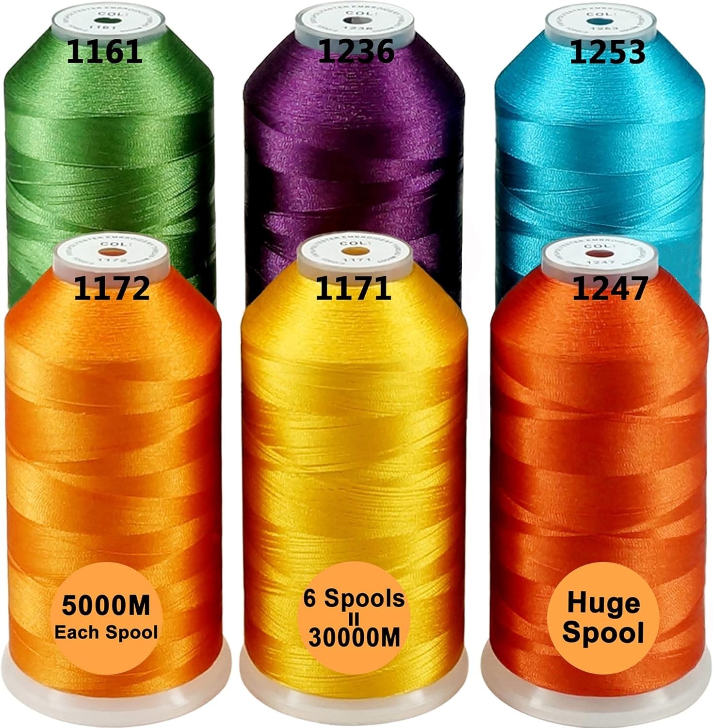 6x Fruit & Garden Colors Polyester Embroidery Thread Spools 5000M each