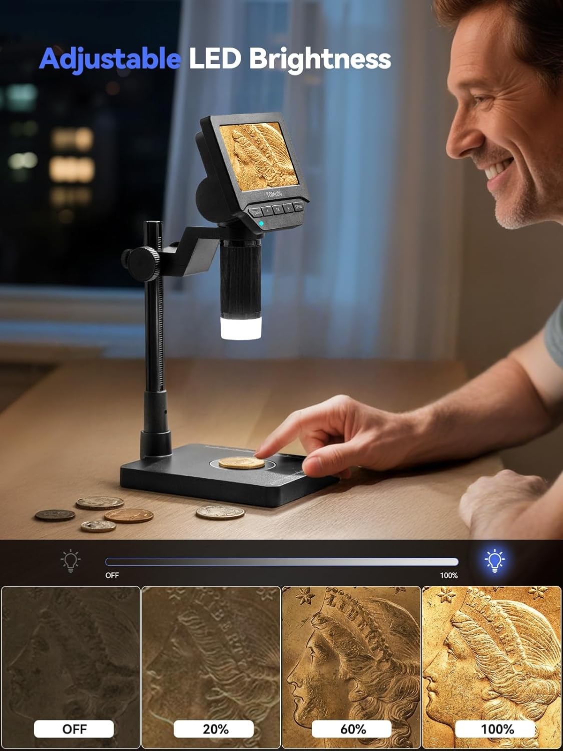 TOMLOV 200X Digital Microscope with Screen Error Coin Collector Scale Microscope