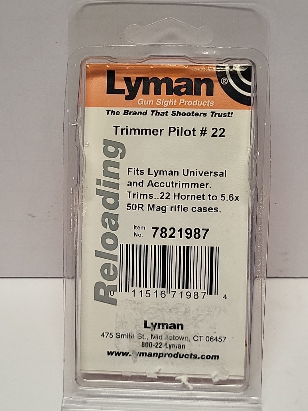 Lyman Trimmer Pilot #22 .22 HORNET TO 5.6X50R MAG RIFLE CASES ITEM NO. 7821987