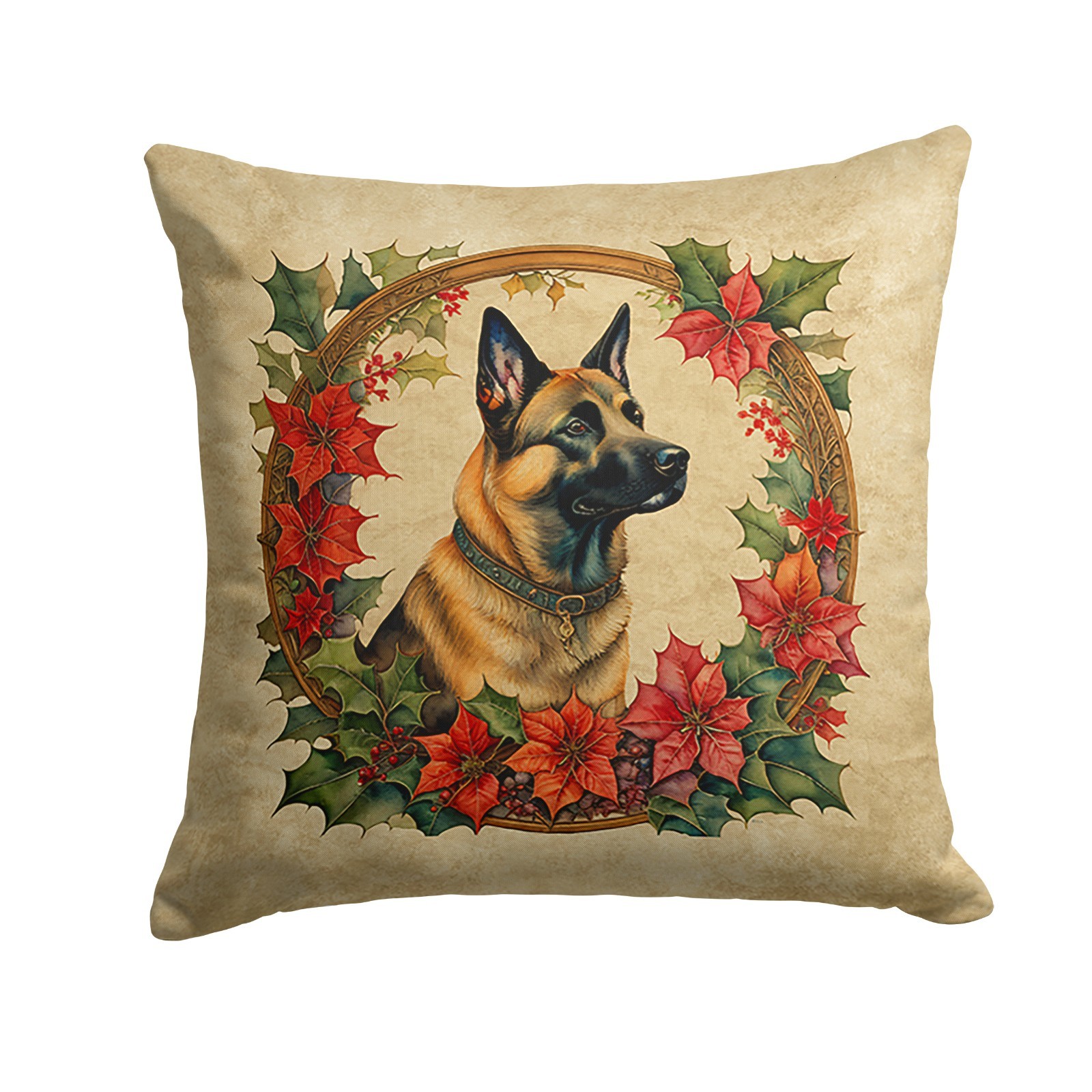 Belgian Malinois Christmas Flower Frames Throw Pillow