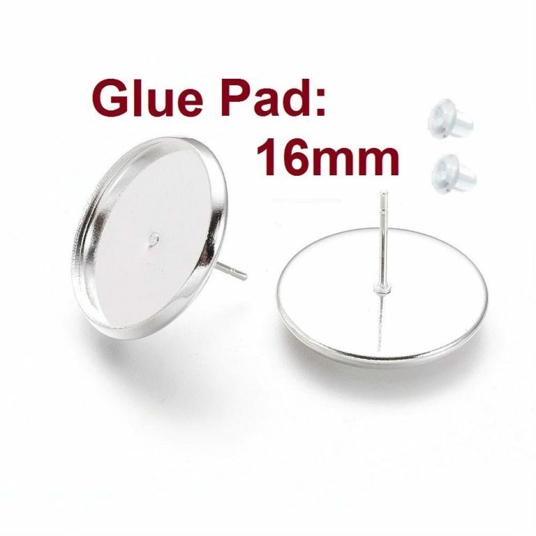 10 pcs. Silver Plated Earring Posts Studs Settings Bezels Cabochons Tacks- 16mm