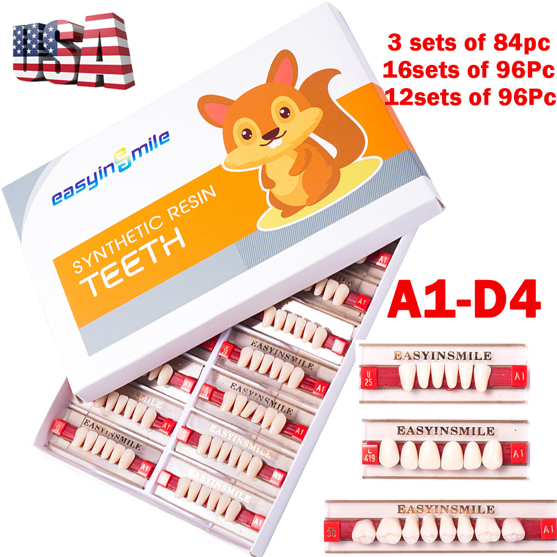 96XDental Acrylic Resin Teeth Full Set Anterior Posterior Denture tooth A1/A2/A3