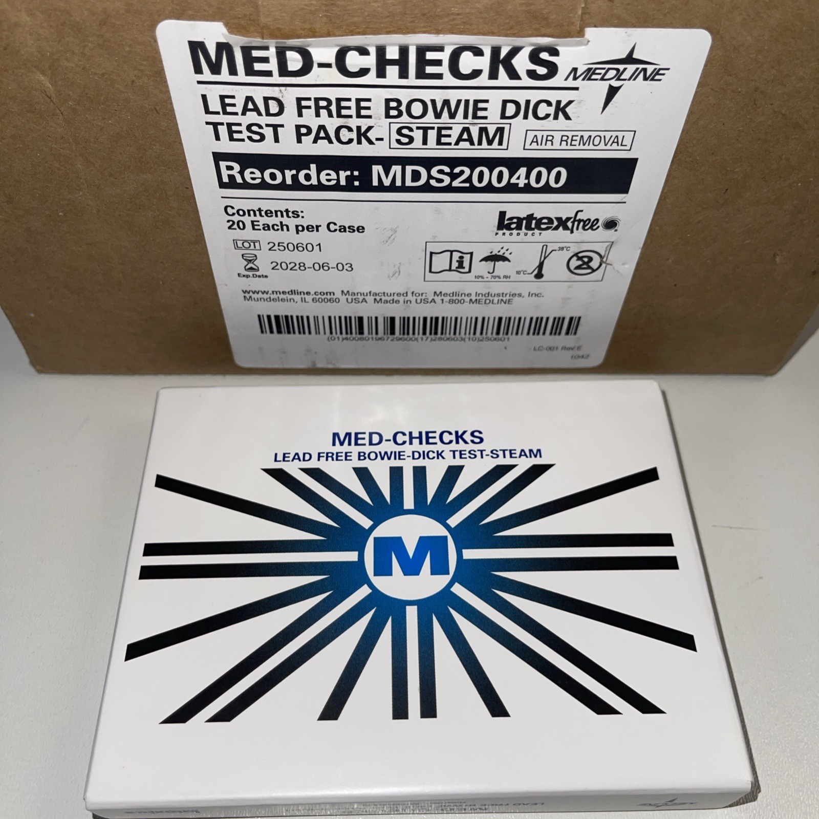 Medline Lead Free Bowie-Dick Test Pack STEAM Sterile MDS200400 20 Each Case