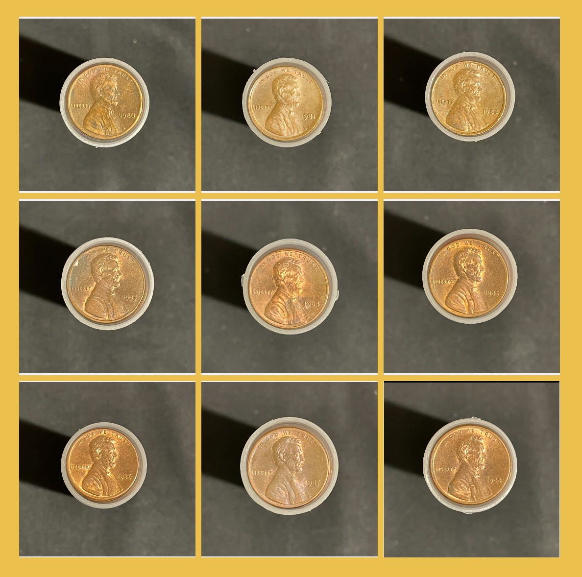 1980P-1989P Lincoln Cent Complete Decade Set Zinc (10 Coins) (CIRCULATED)
