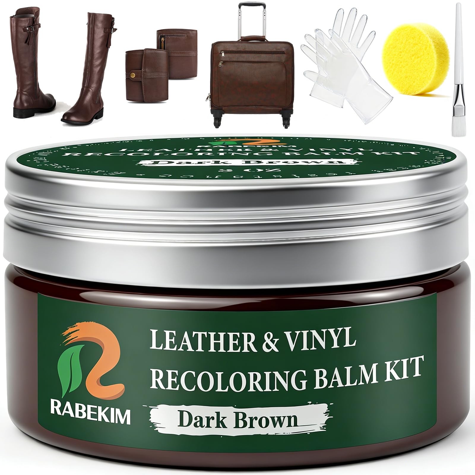 RABEKIM Dark Brown Leather Repair Kit, Recoloring Balm –