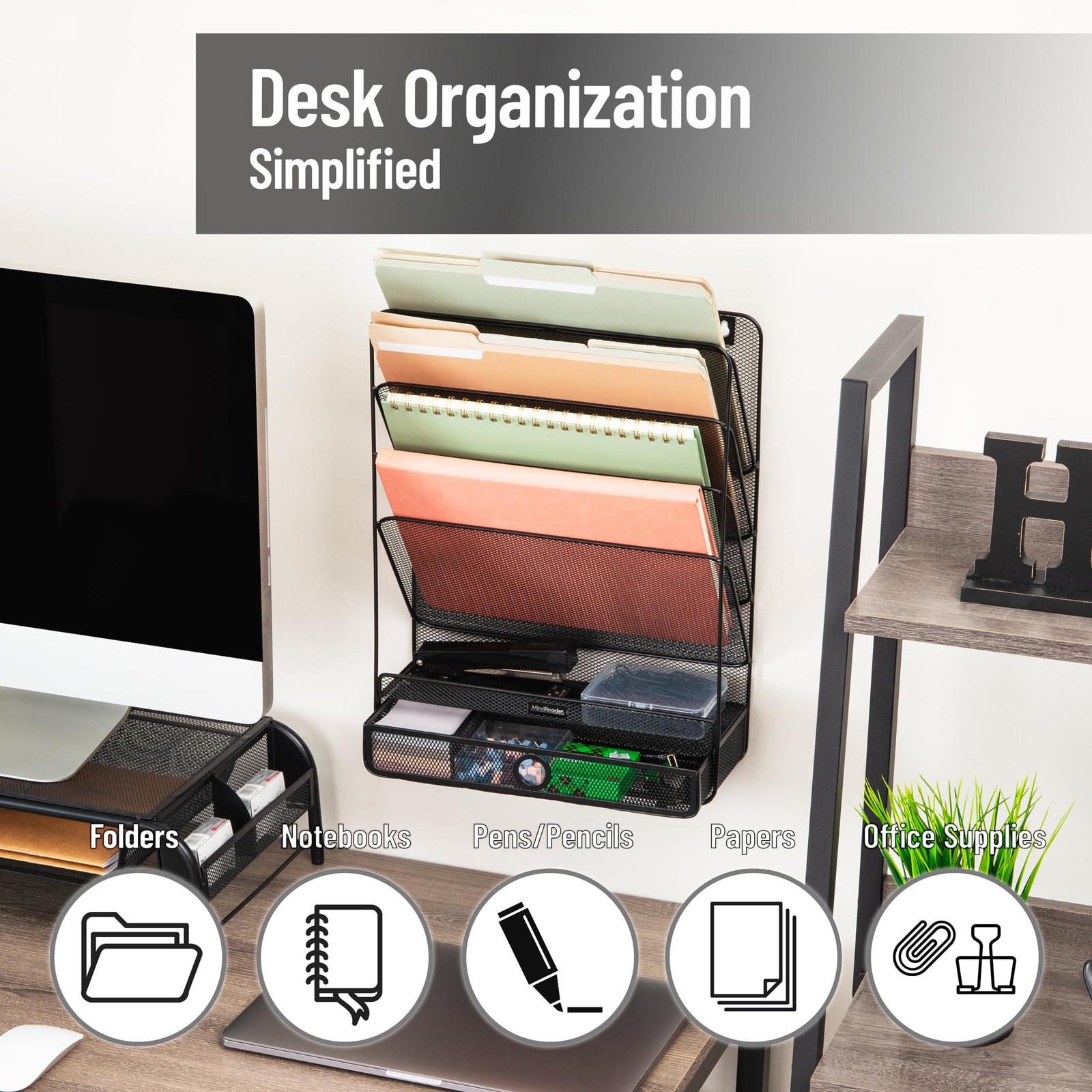 Mind Reader 4-Tier Vertical File Storage Desktop Organizer Wall Mount Office