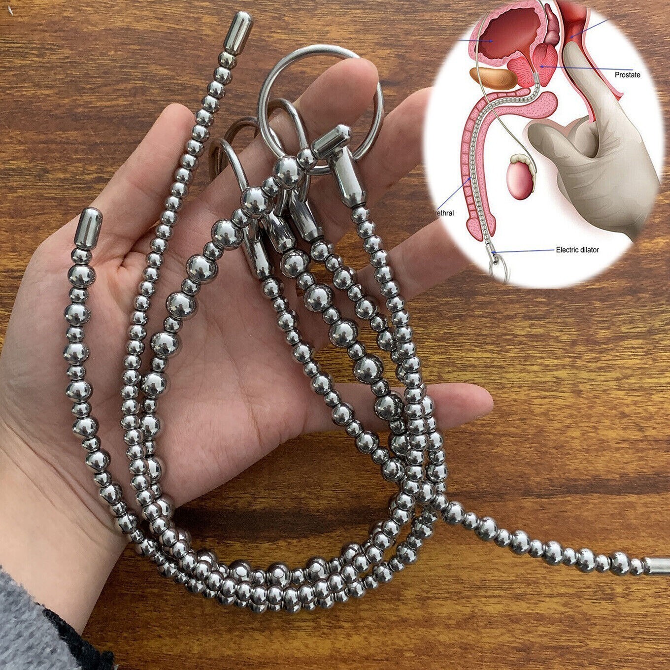 Male E-stim Shock Stainless Steel Dilator Stretcher Urethral Plug Sounding Beads