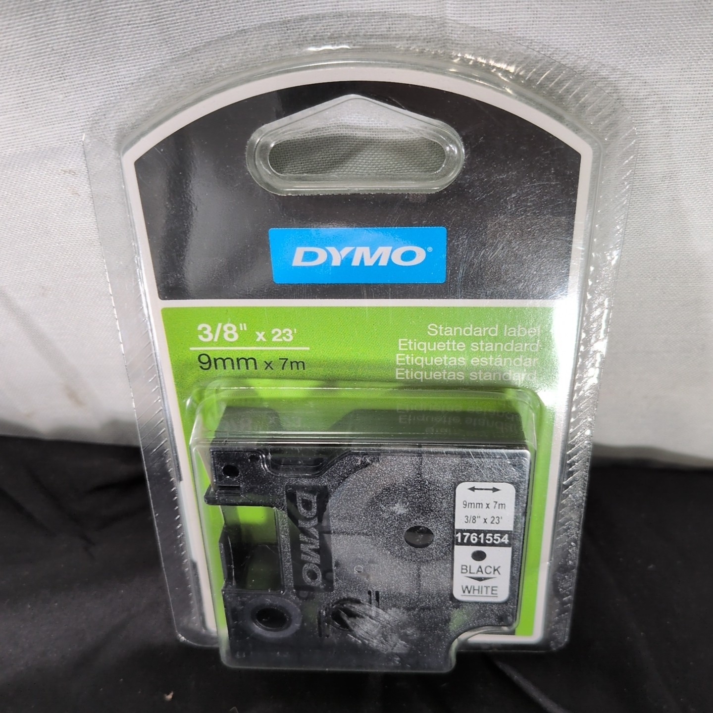 DYMO D1 Standard 1761554 Label Maker Tape 0.38"W Black On White 862586