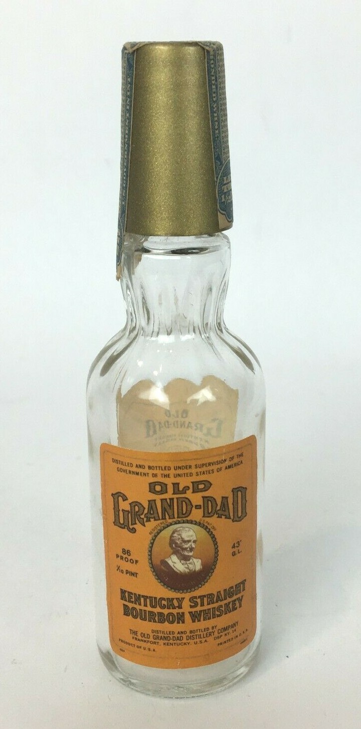 Old Grand-Dad Kentucky Bourbon Empty Miniature Liquor Bottle 1/10 Pint BlueTax