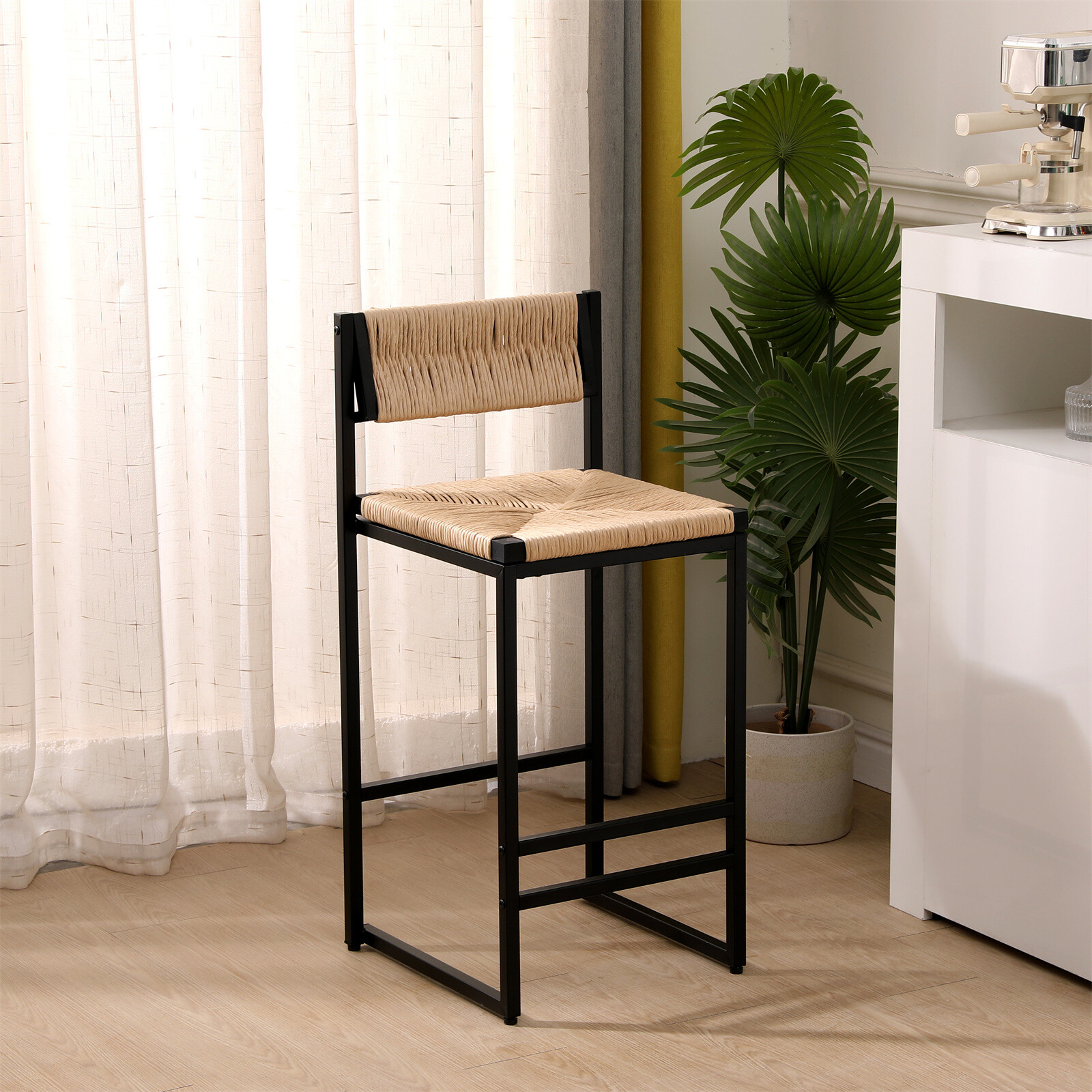 Bar Stools Set of 2 Dining Chairs Bar Chair with Back and Footrest for Kitchen