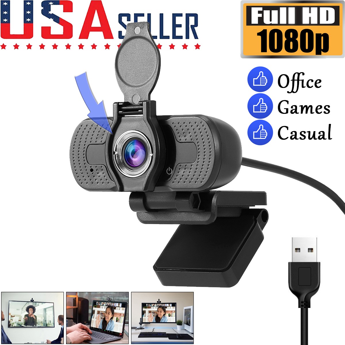 1080P Full HD USB 2.0 Webcam for PC Desktop & Laptop Web Camera with Microphone