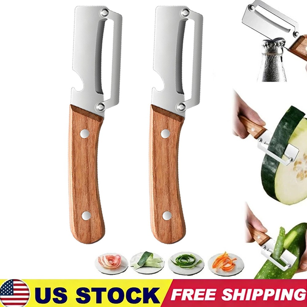 2 Pack 2 in 1 Multi Functional Vegetable Peeler with Bottle Opener and Wooden Ha