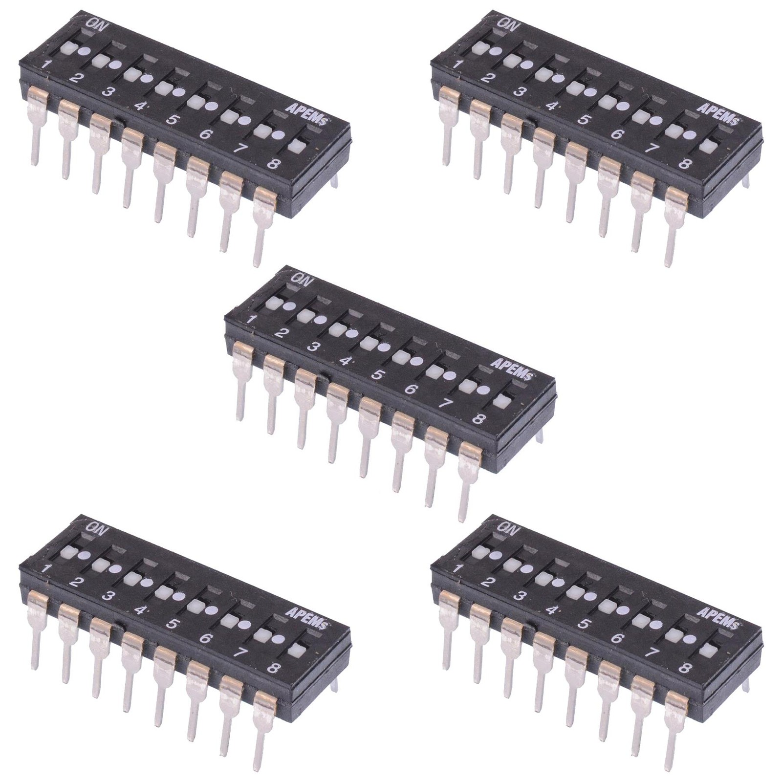 5 x IK0800000 APEM 8-Way PCB DIP Switch Flush Actuator SPST