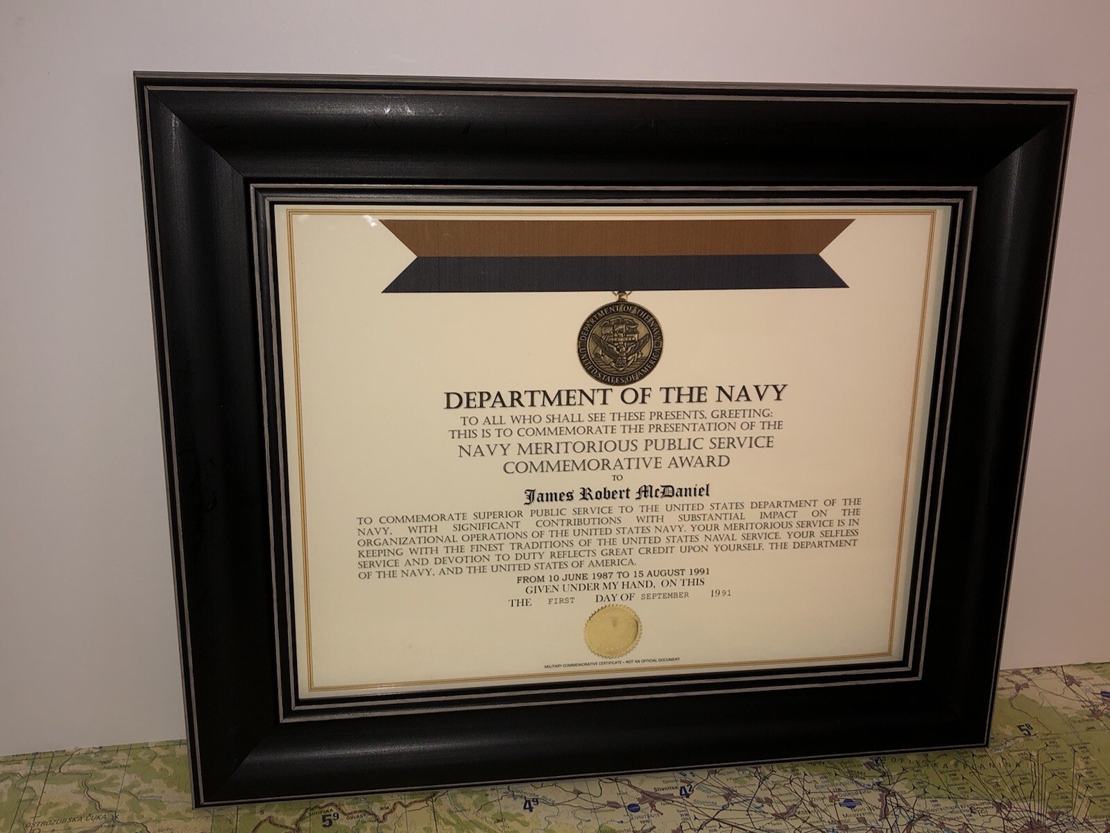NAVY MERITORIOUS PUBLIC SERVICE COMMEMORATIVE AWARD CERTIFICATE Type-1