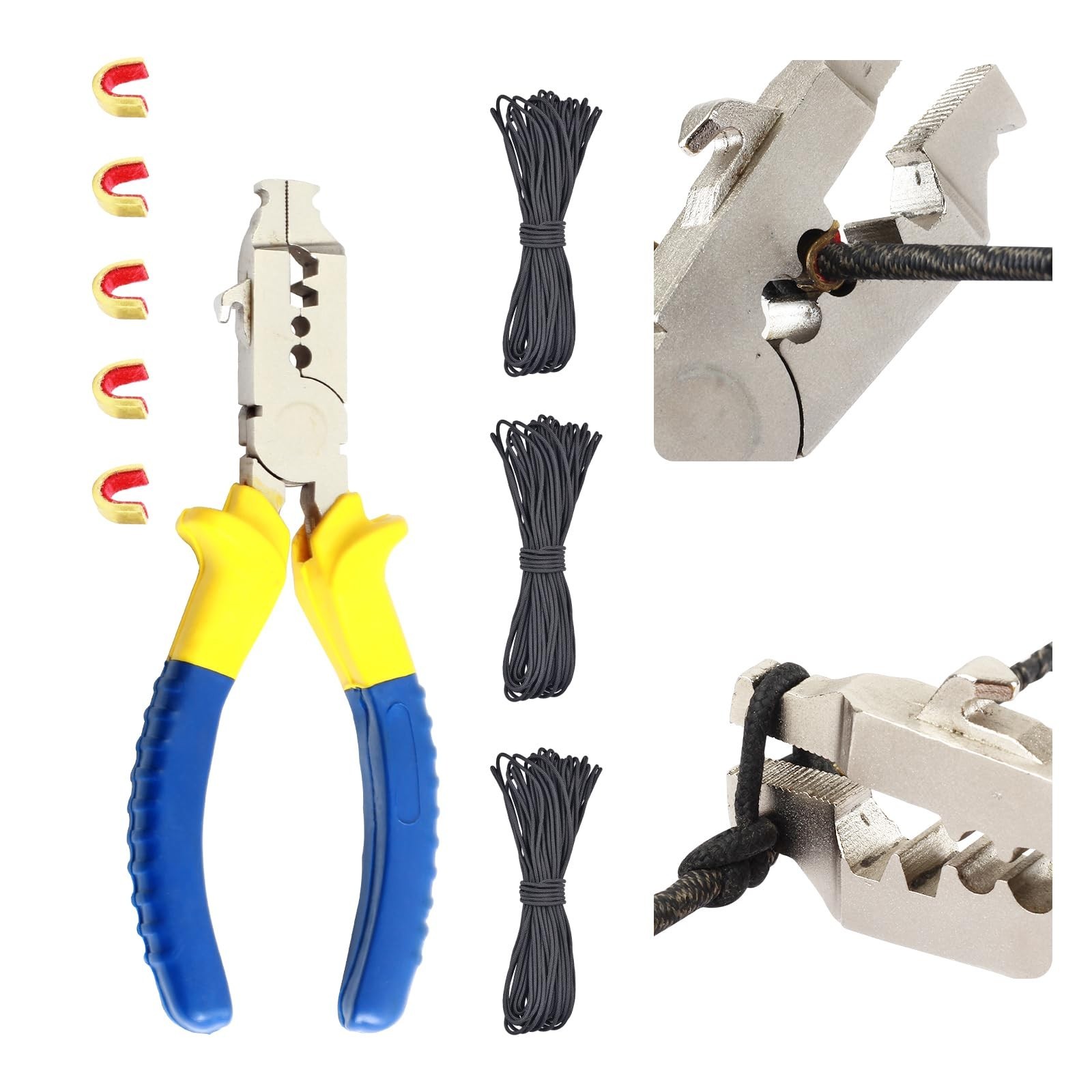 Bow String Nock Point Pliers Kit - D Loop Tool with 3 D Loop Strings & 5 Nocks
