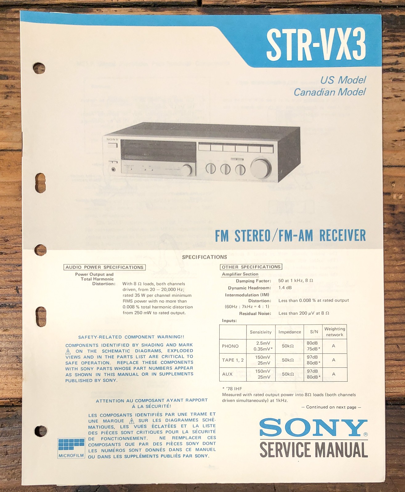 Sony STR-VX3 Receiver Service Manual *Original*