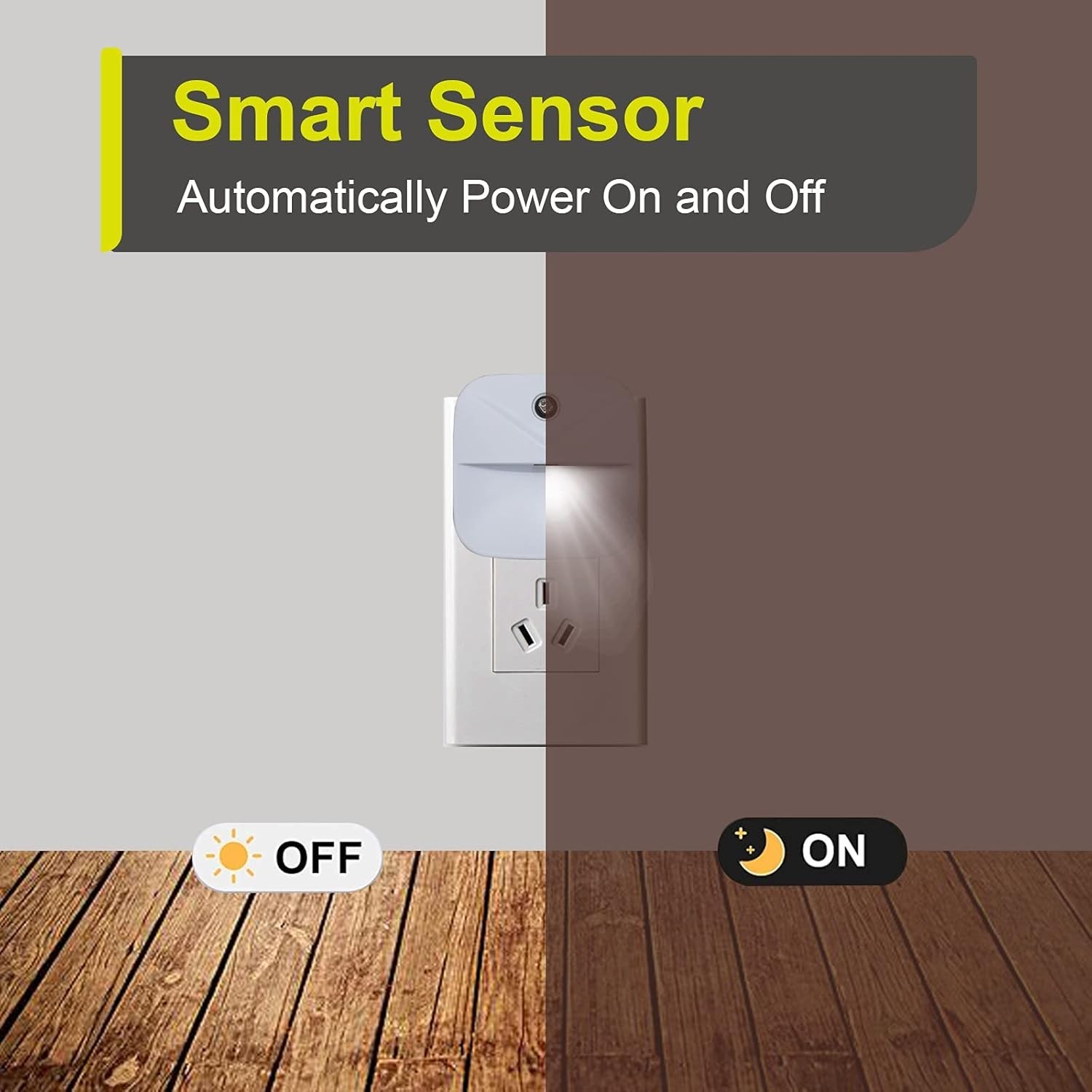 Plug-In Night Light LED Motion Sensor Activated Bathroom Kitchen Hallway 6-Pack